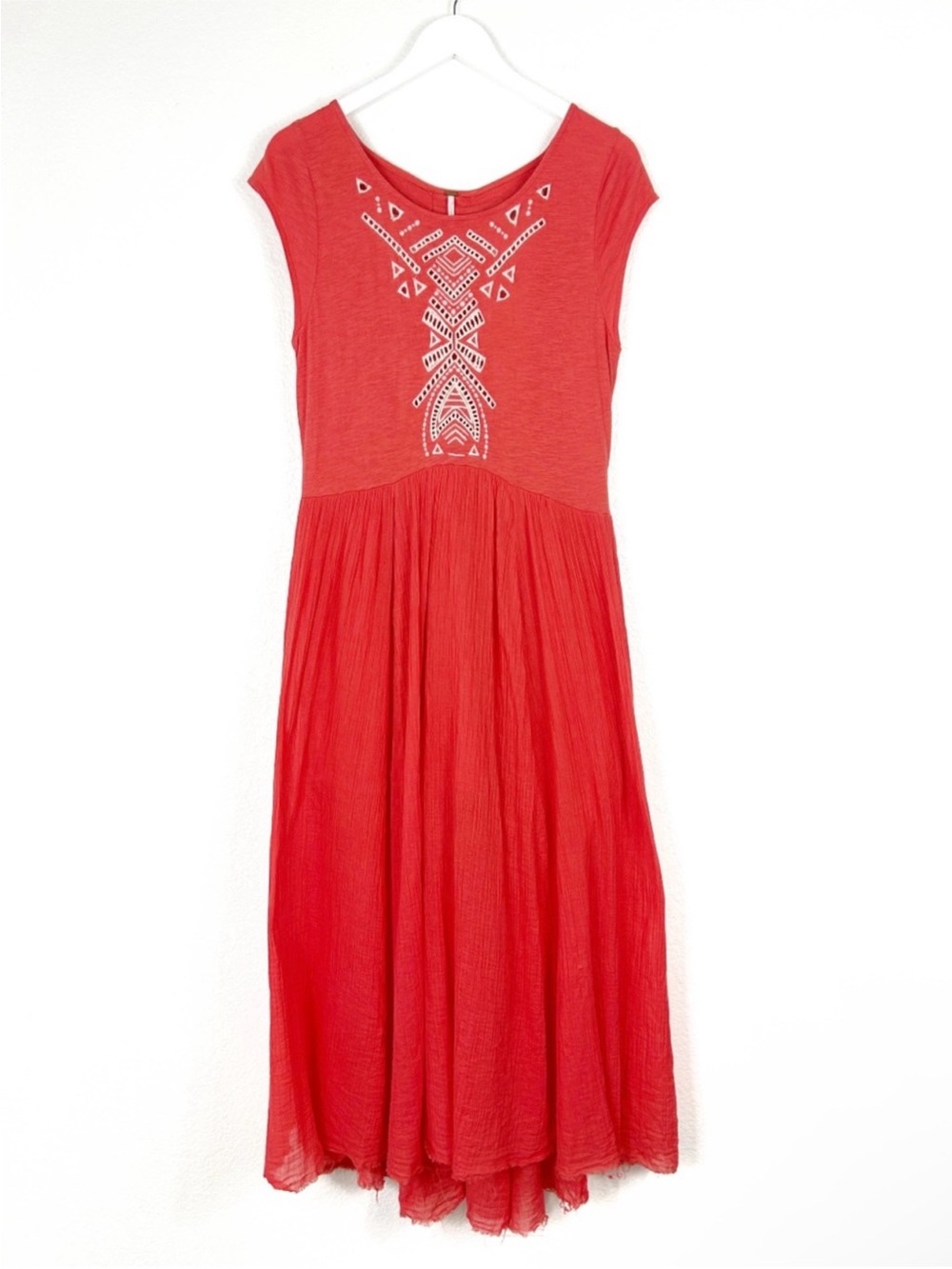 Free People cotton boho Meadows Toosaloosa Slub gauzy embroidered dress coral SZ